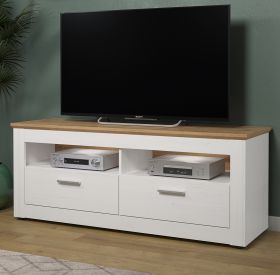 TV-Lowboard Shade in Andersen Pinie weiß und Artisan Eiche Landhaus TV-Unterteil mit Komforthöhe 148 x 59 cm TV-Lowboard Shade in Andersen Pinie weiß und Artisan Eiche Landhaus TV-Unterteil mit Komforthöhe 148 x 59 cm