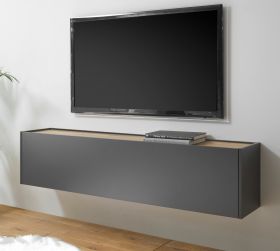 TV-Lowboard Center in grau matt und Wotan Eiche TV-Unterteil hängend 150 x 35 cm Hängeschrank