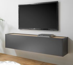 TV-Lowboard Center in grau matt und Wotan Eiche TV-Unterteil hängend 150 x 35 cm Hängeschrank TV-Lowboard Center in grau matt und Wotan Eiche TV-Unterteil hängend 150 x 35 cm Hängeschrank