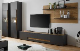 Wohnwand Center in grau matt und Wotan Eiche Wohnkombination 4-teilig 400 x 197 cm mit XL-Board Wohnwand Center in grau matt und Wotan Eiche Wohnkombination 4-teilig 400 x 197 cm mit XL-Board