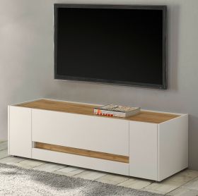 TV-Lowboard Center in weiß und Wotan Eiche TV-Unterteil 140 x 40 cm