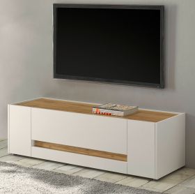 TV-Lowboard Center in weiß und Wotan Eiche TV-Unterteil 140 x 40 cm TV-Lowboard Center in weiß und Wotan Eiche TV-Unterteil 140 x 40 cm