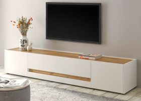 TV-Lowboard Center in weiß und Wotan Eiche TV-Unterteil 223 x 40 cm TV-Board XL TV-Lowboard Center in weiß und Wotan Eiche TV-Unterteil 223 x 40 cm TV-Board XL