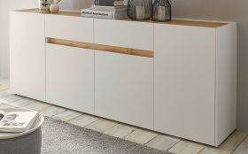 Sideboard Center in weiß und Wotan Eiche Kommode 220 x 87 cm Sideboard Center in weiß und Wotan Eiche Kommode 220 x 87 cm