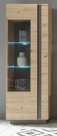 Vitrine Louna in Eiche Artisan und Graphit grau Vitrinenschrank 60 x 194 cm Vitrine Louna in Eiche Artisan und Graphit grau Vitrinenschrank 60 x 194 cm