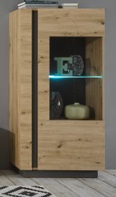 Vitrine Louna in Eiche Artisan und Graphit grau Vitrinenschrank 72 x 154 cm Vitrine Louna in Eiche Artisan und Graphit grau Vitrinenschrank 72 x 154 cm