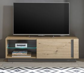 TV-Lowboard Louna in Eiche Artisan und Graphit grau TV-Unterteil 138 x 46 cm TV-Lowboard Louna in Eiche Artisan und Graphit grau TV-Unterteil 138 x 46 cm