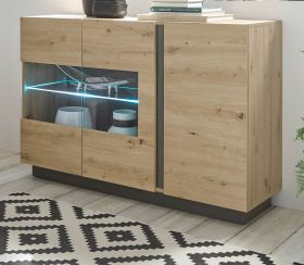 Sideboard Louna in Eiche Artisan und Graphit grau Kommode 138 x 91 cm Sideboard Louna in Eiche Artisan und Graphit grau Kommode 138 x 91 cm