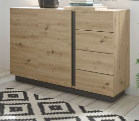 Sideboard Louna in Eiche Artisan und Graphit grau Kommode 138 x 91 cm Sideboard Louna in Eiche Artisan und Graphit grau Kommode 138 x 91 cm
