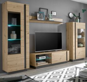 Wohnwand Louna in Eiche Artisan und Graphit grau Wohnkombination 4-teilig 290 x 194 cm Schrankwand Wohnwand Louna in Eiche Artisan und Graphit grau Wohnkombination 4-teilig 290 x 194 cm Schrankwand