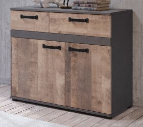 Kommode Stripe in Eiche Tabak und Matera grau Sideboard 100 x 83 cm Kommode Stripe in Eiche Tabak und Matera grau Sideboard 100 x 83 cm