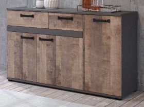 Sideboard Stripe in Eiche Tabak und Matera grau Kommode 142 x 83 cm Sideboard Stripe in Eiche Tabak und Matera grau Kommode 142 x 83 cm