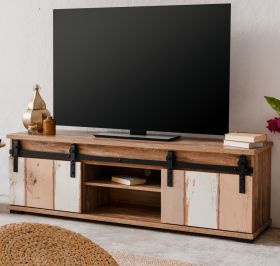 TV-Lowboard Marrakesch in Eiche Valhalla und Milford Kiefer TV-Board mit wendbaren Schiebetüren 160 cm