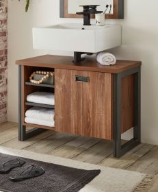 Badezimmer Waschbeckenunterschrank Auburn in Eiche Stirling und Matera grau Badmöbel Unterschrank 81 x 62 cm Badezimmer Waschbeckenunterschrank Auburn in Eiche Stirling und Matera grau Badmöbel Unterschrank 81 x 62 cm