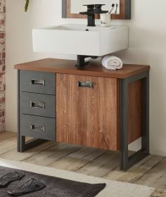 Badezimmer Waschbeckenunterschrank Auburn in Eiche Stirling und Matera grau Badmöbel Unterschrank 81 x 62 cm Badezimmer Waschbeckenunterschrank Auburn in Eiche Stirling und Matera grau Badmöbel Unterschrank 81 x 62 cm