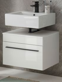 Waschbeckenunterschrank Design-D in weiß Hochglanz Badschrank hängend 60 x 44 cm