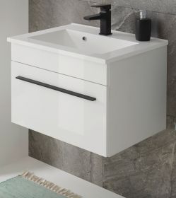 Waschbeckenunterschrank MIT Waschbecken Design-D in weiß Hochglanz Waschtisch Set hängend 60 x 44 cm Waschbeckenunterschrank MIT Waschbecken Design-D in weiß Hochglanz Waschtisch Set hängend 60 x 44 cm
