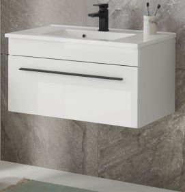 Waschbeckenunterschrank MIT Waschbecken Design-D in weiß Hochglanz Waschtisch Set hängend 80 x 43 cm