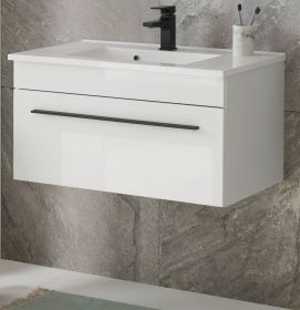 Waschbeckenunterschrank MIT Waschbecken Design-D in weiß Hochglanz Waschtisch Set hängend 80 x 43 cm Waschbeckenunterschrank MIT Waschbecken Design-D in weiß Hochglanz Waschtisch Set hängend 80 x 43 cm