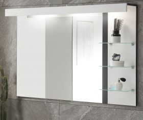 Badezimmer Spiegel Design-D in weiß Hochglanz und schwarz Badspiegel mit Ablage und LED Beleuchtung 120 x 85 cm Badezimmer Spiegel Design-D in weiß Hochglanz und schwarz Badspiegel mit Ablage und LED Beleuchtung 120 x 85 cm