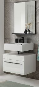 Badmöbel Set Design-D in weiß Hochglanz und schwarz Badkombination 2-tlg. Waschbeckenunterschrank und Spiegel 60 x 200 cm