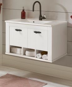 Waschbeckenunterschrank MIT Waschbecken Rovola in Pinie weiß / Oslo Pinie Landhaus Waschtisch Set hängend 81 x 56 cm Waschbeckenunterschrank MIT Waschbecken Rovola in Pinie weiß / Oslo Pinie Landhaus Waschtisch Set hängend 81 x 56 cm