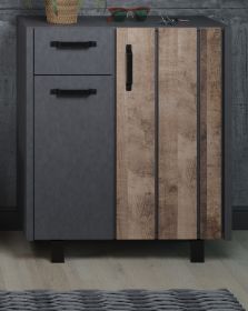 Schuhschrank Otis in Eiche Tabak und Matera grau Flur Diele Kommode 83 x 96 cm