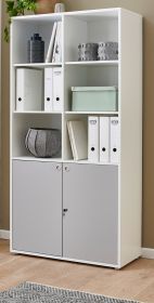 Aktenschrank in weiß und grau Büro Regal abschließbar 90 x 180 cm