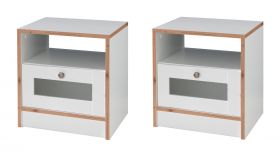 2 x Nachttisch in wei� und Bramberg Fichte Nachtkommode mit Schubkasten 45 x 47 cm