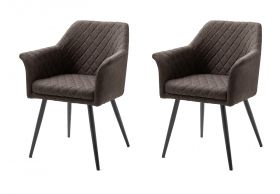 2 x Stuhl mit Armlehne Covina in braun 4-Fußstuhl mit Komfortsitzhöhe Esszimmerstuhl 2er Set