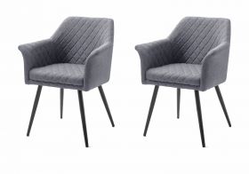 2 x Stuhl mit Armlehne Covina in grau 4-Fußstuhl mit Komfortsitzhöhe Esszimmerstuhl 2er Set
