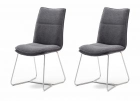 2 x Stuhl Hampton in Anthrazit Chenille-Optik und Edelstahl Kufengestell Esszimmerstuhl 2er Set mit Komfortsitzhöhe