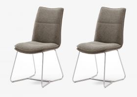 2 x Stuhl Hampton in Cappuccino Chenille-Optik und Edelstahl Kufengestell Esszimmerstuhl 2er Set mit Komfortsitzhöhe
