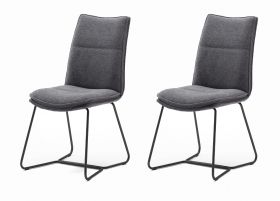 2 x Stuhl Hampton in Anthrazit Chenille-Optik und Kufengestell schwarz lackiert Esszimmerstuhl 2er Set mit Komfortsitzhöhe
