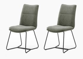 2 x Stuhl Hampton in Olive Chenille-Optik und Kufengestell schwarz lackiert Esszimmerstuhl 2er Set mit Komfortsitzhöhe