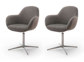 2 x Stuhl Melrose in cappuccino und Edelstahl Kreuzfußstuhl mit Armlehne 360° drehbar Esszimmerstuhl 2er Set mit Komfortsitzhöhe