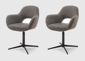 2 x Stuhl Melrose in cappuccino Kreuzfußstuhl mit Armlehne 360° drehbar Esszimmerstuhl 2er Set mit Komfortsitzhöhe