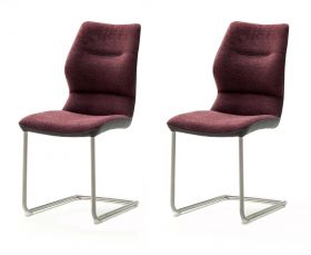2 x Stuhl Orlando in merlot Chenille-Optik und Edelstahl Freischwinger Esszimmerstuhl 2er Set