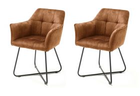 2 x Stuhl Panama in curry Vintage Velours-Optik mit Armlehne Esszimmerstuhl 2er Set mit Komfortsitzhöhe