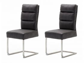 2 x Stuhl Rochester in grau Antik-Look und Edelstahl Freischwinger mit Griff hinten Esszimmerstuhl 2er Set mit Komfortsitzhöhe