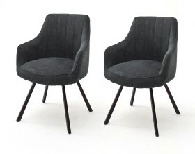 2 x Stuhl Sassello in anthrazit Chenille-Optik 4-Fußstuhl 180° drehbar Esszimmerstuhl 2er Set mit Komfortsitzhöhe