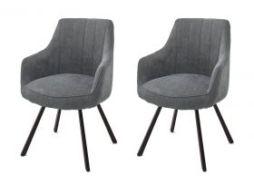 2 x Stuhl Sassello in grau Chenille-Optik 4-Fußstuhl 180° drehbar Esszimmerstuhl 2er Set mit Komfortsitzhöhe