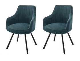 2 x Stuhl Sassello in petrol Chenille-Optik 4-Fußstuhl 180° drehbar Esszimmerstuhl 2er Set mit Komfortsitzhöhe