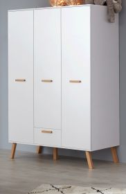 Baby- und Kinderzimmer Kleiderschrank Mats in weiß matt mit Buche massiv 3-türig 130 x 190 cm Baby- und Kinderzimmer Kleiderschrank Mats in weiß matt mit Buche massiv 3-türig 130 x 190 cm