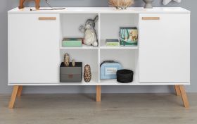 Baby- und Kinderzimmer Sideboard Mats in weiß matt mit Buche massiv Kommode 160 x 86 cm