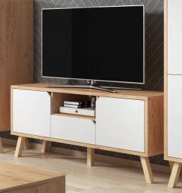 TV-Lowboard Edos in weiß und Eiche Gold TV-Unterteil in Komforthöhe 140 x 70 cm
