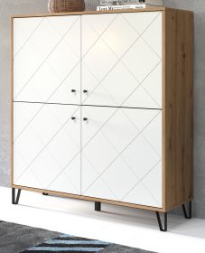Highboard Touch in weiß matt mit Rautenoptik und Eiche Artisan Anrichte 123 x 136 cm Highboard Touch in weiß matt mit Rautenoptik und Eiche Artisan Anrichte 123 x 136 cm