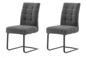 2 x Stuhl Salta in anthrazit Chenille-Optik Freischwinger mit Komfortsitzhöhe und Aqua Clean Esszimmerstuhl 2er Set