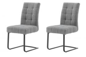 2 x Stuhl Salta in grau Chenille-Optik Freischwinger mit Komfortsitzhöhe und Aqua Clean Esszimmerstuhl 2er Set