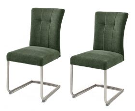 2 x Stuhl Calanda in olive Chenille-Optik Freischwinger mit Komfortsitzhöhe und Aqua Clean Esszimmerstuhl 2er Set